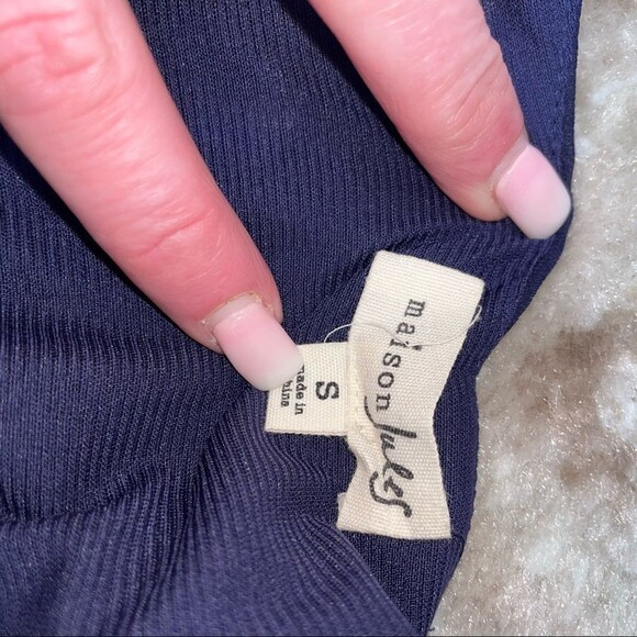 Maison Jules Dress Navy blue with white feathers red, white & blue SZ Sm - Picture 7 of 9